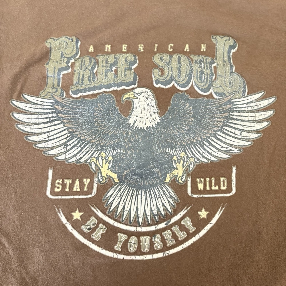 SHEIN American Free Soul Eagle T-Shirt Brown Biker Retro Graphic Tee Size Medium
